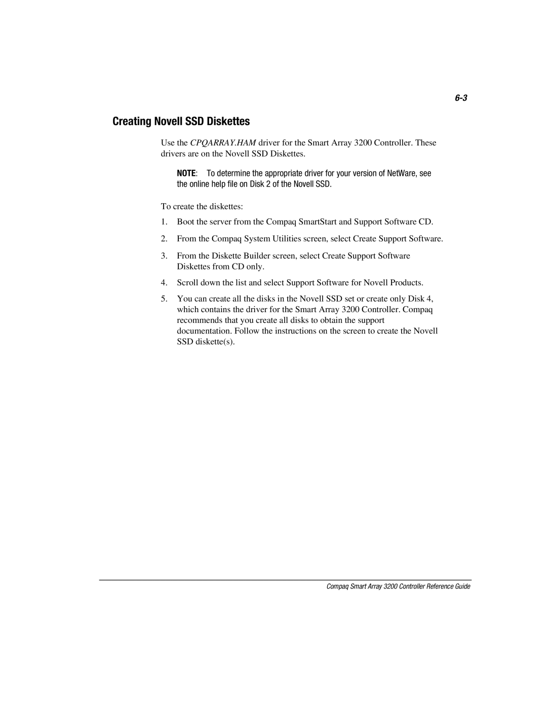 Compaq 3200 manual Creating Novell SSD Diskettes 