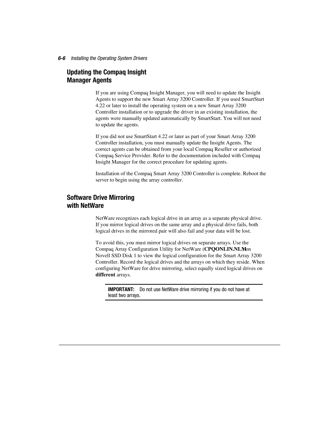 Compaq 3200 manual Updating the Compaq Insight Manager Agents, 6Installing the Operating System Drivers 