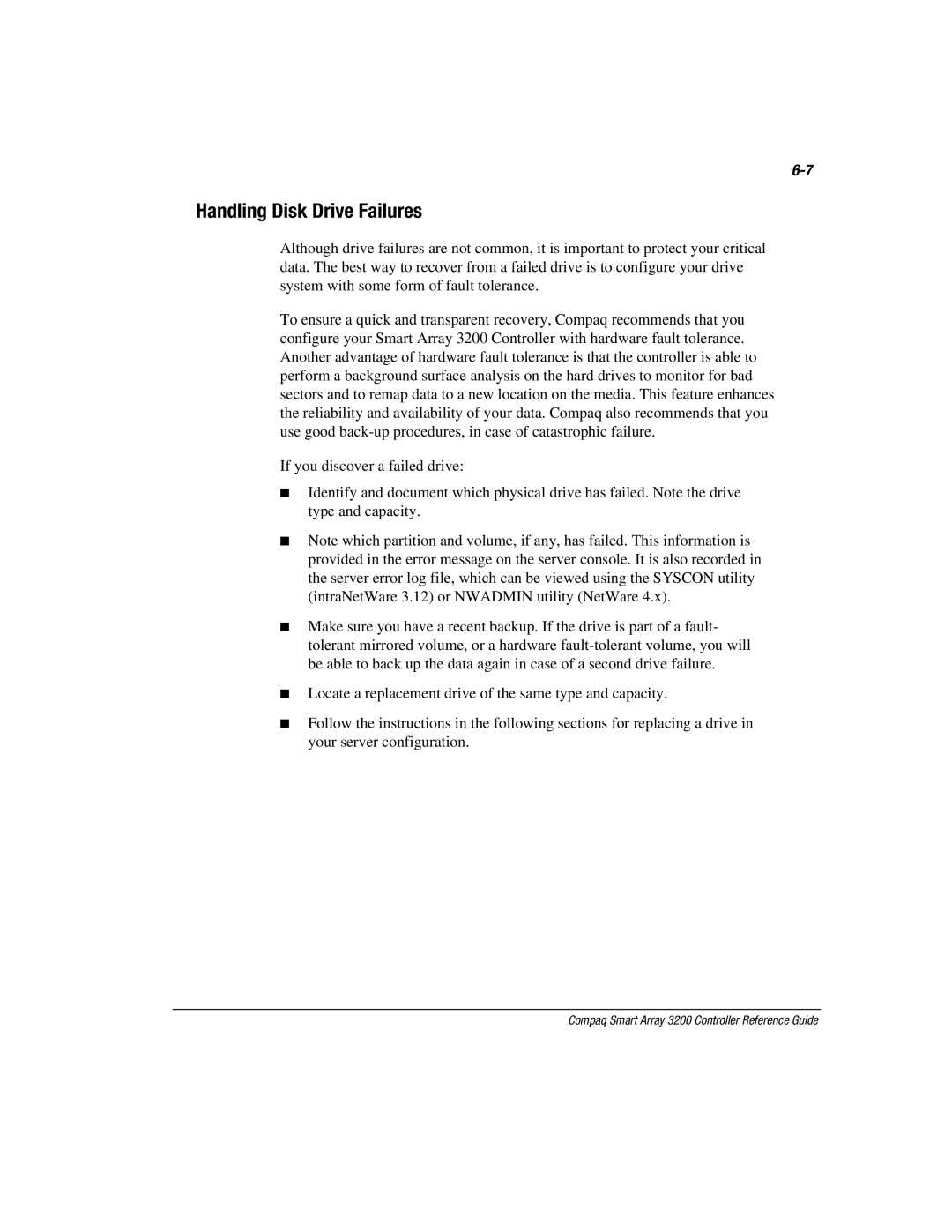 Compaq 3200 manual Handling Disk Drive Failures 