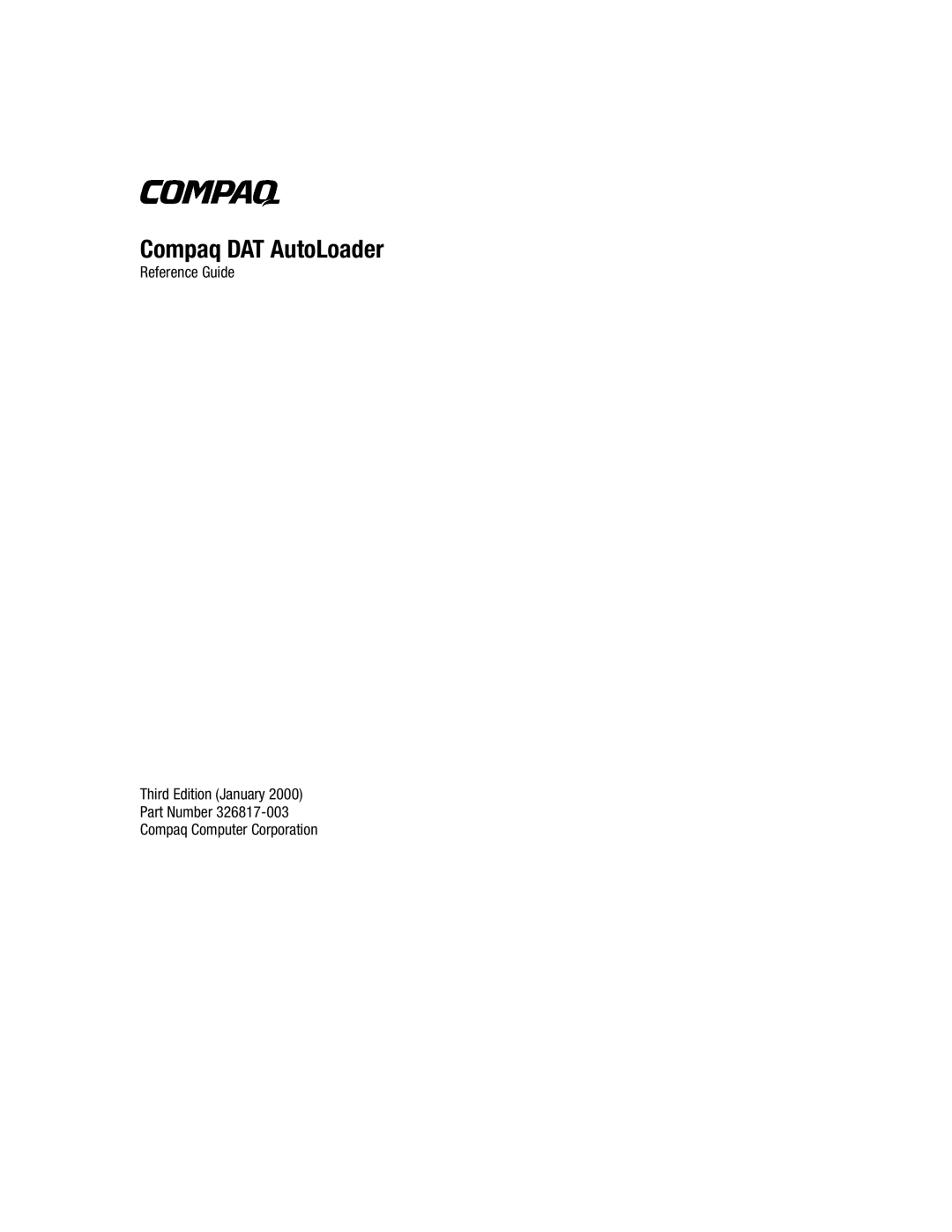 Compaq 326817-003 manual Compaq DAT AutoLoader 