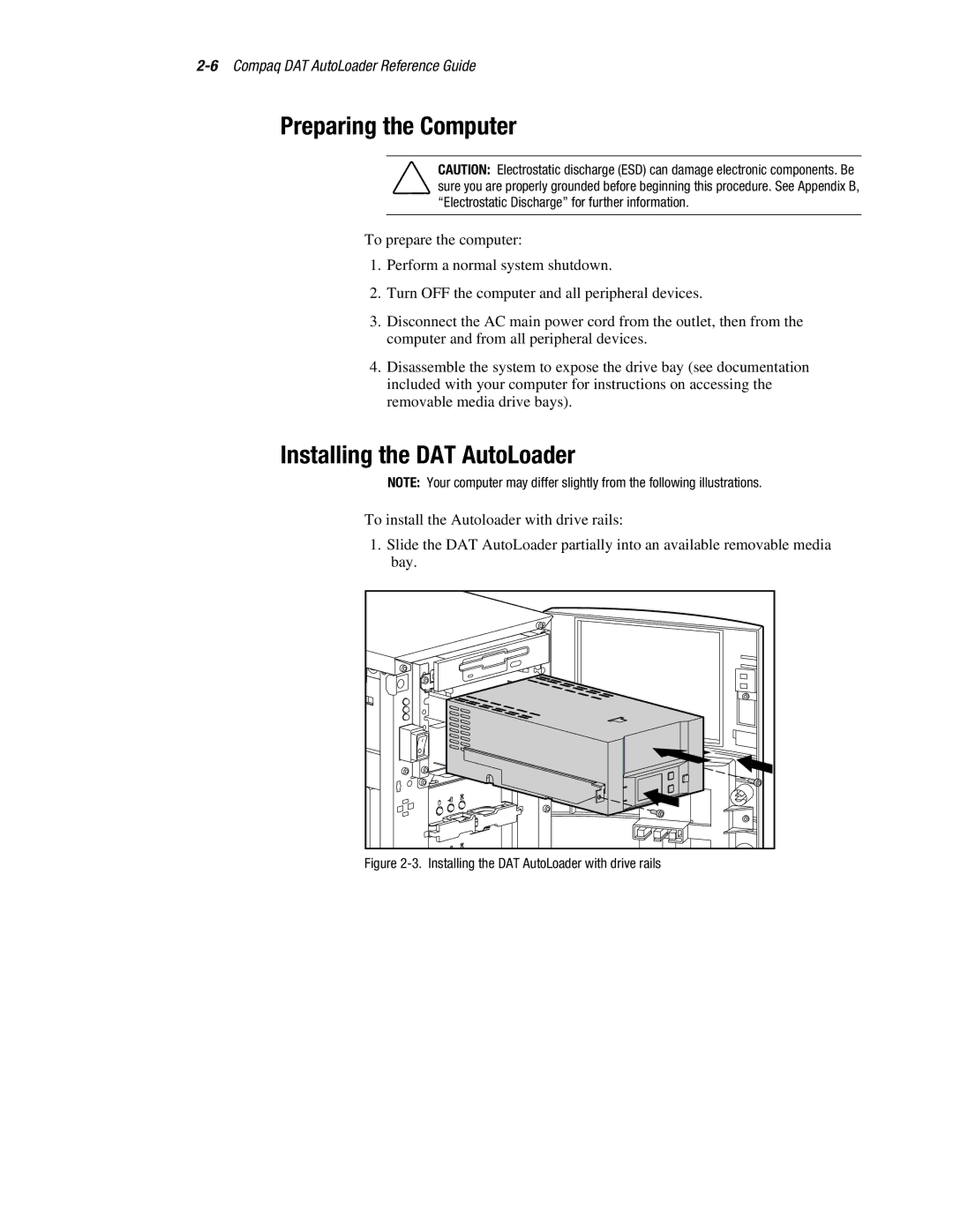 Compaq 326817-003 manual Preparing the Computer, Installing the DAT AutoLoader 