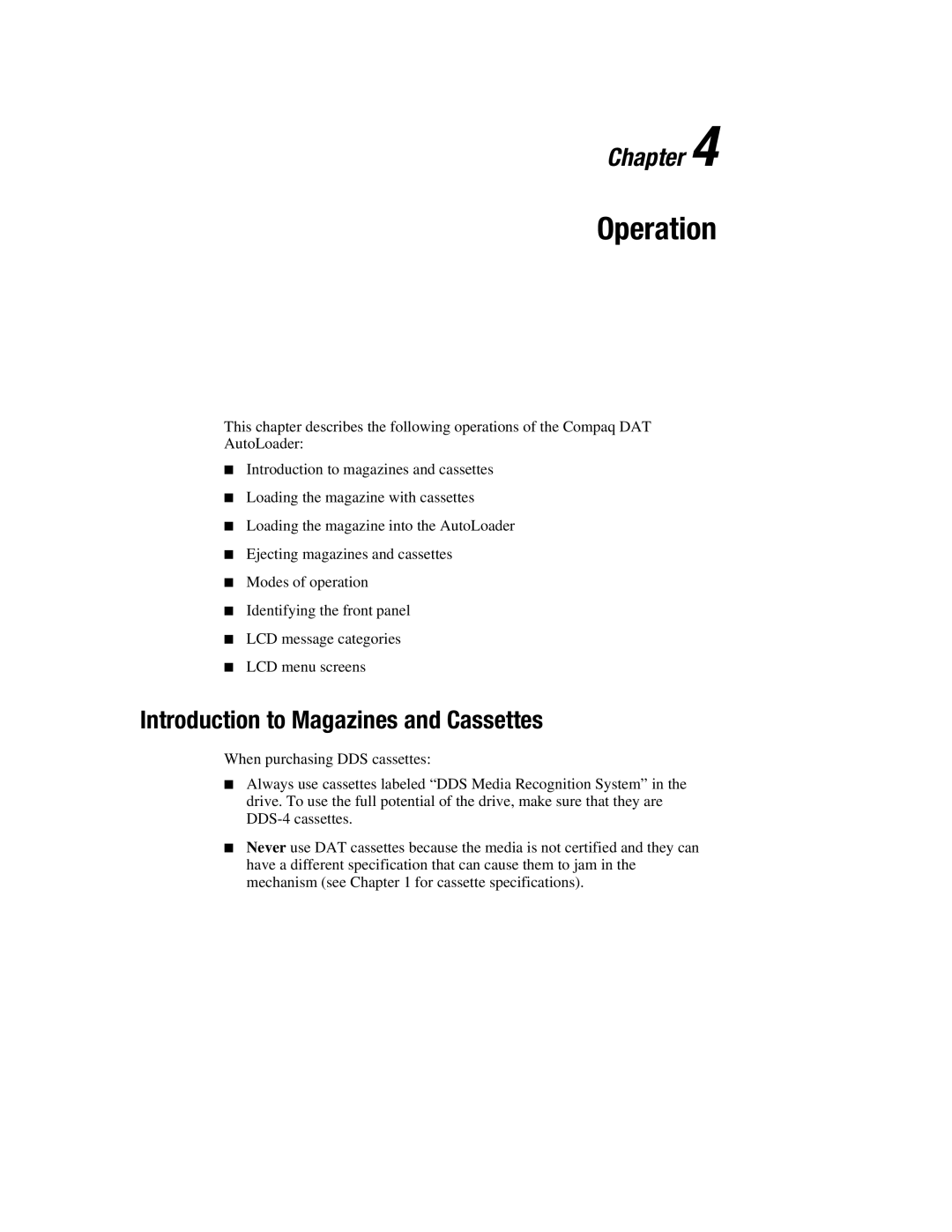 Compaq 326817-003 manual Operation, Introduction to Magazines and Cassettes 