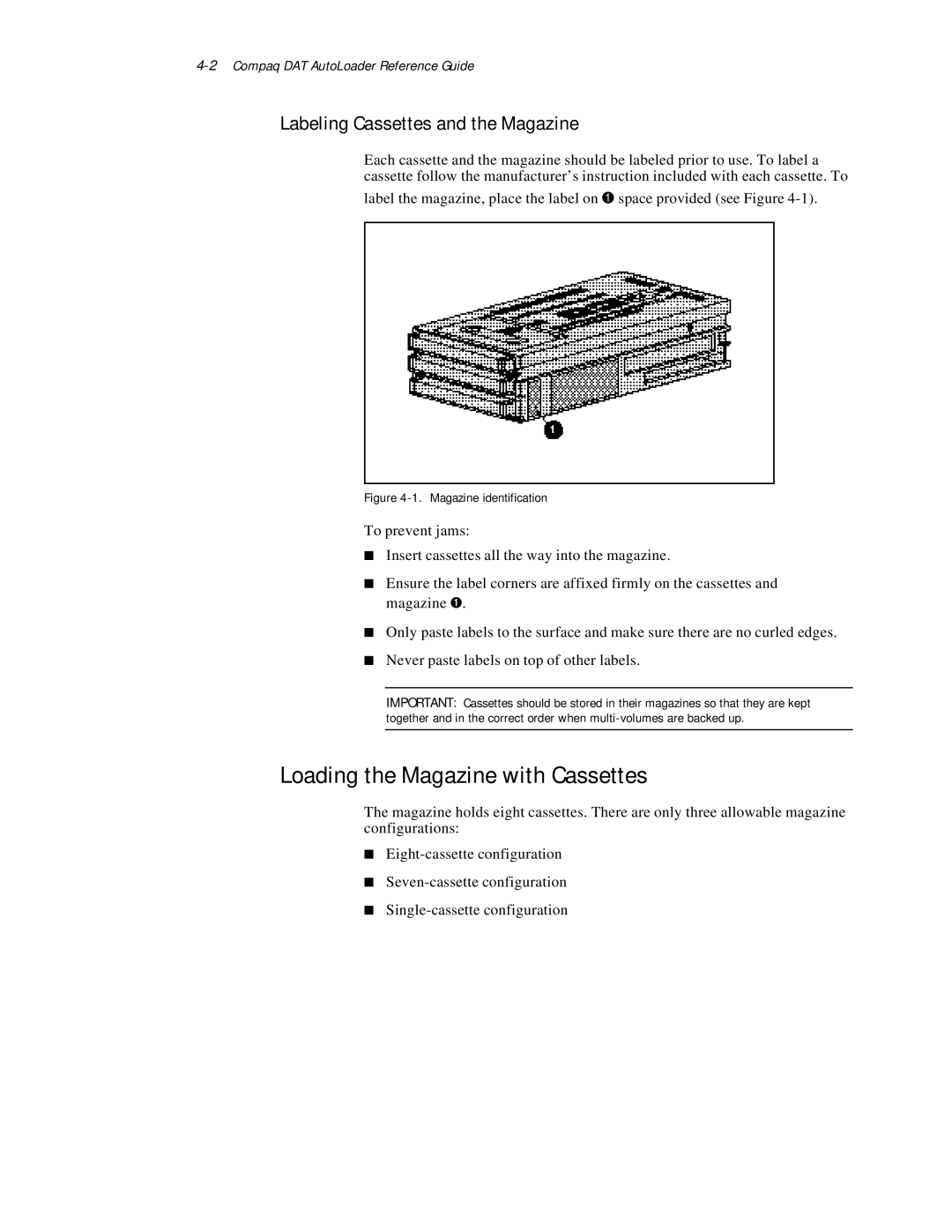 Compaq 326817-003 manual Loading the Magazine with Cassettes, Labeling Cassettes and the Magazine 