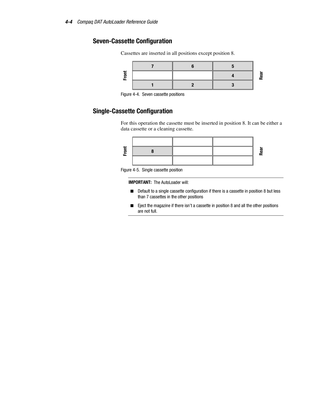 Compaq 326817-003 manual Seven-Cassette Configuration, Single-Cassette Configuration 