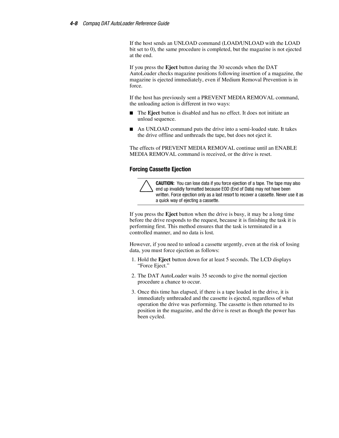 Compaq 326817-003 manual Forcing Cassette Ejection 