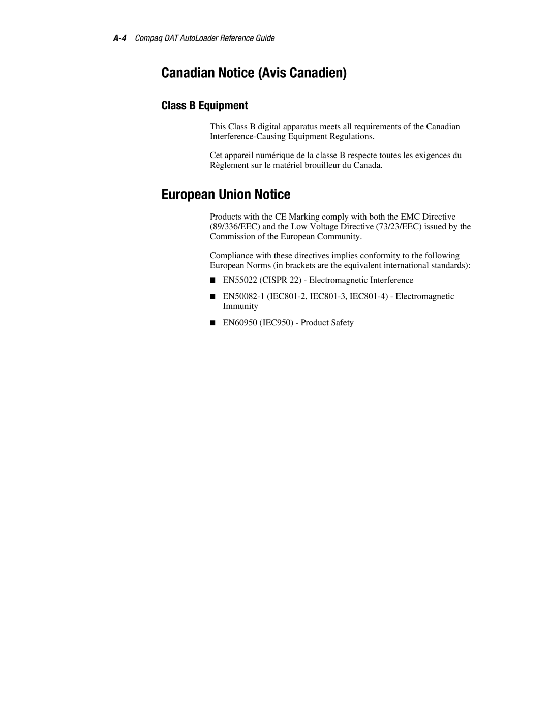 Compaq 326817-003 manual Canadian Notice Avis Canadien, European Union Notice 