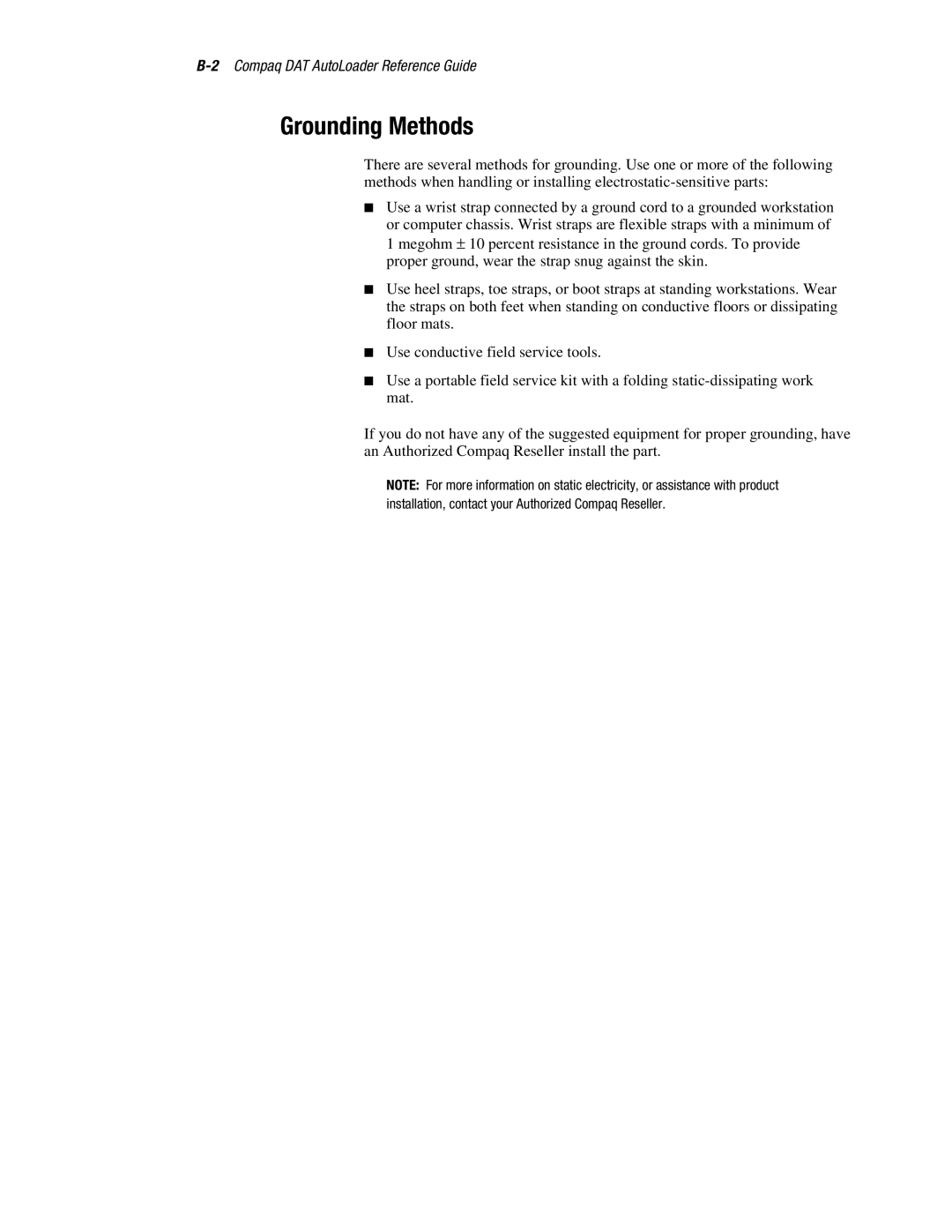 Compaq 326817-003 manual Grounding Methods 