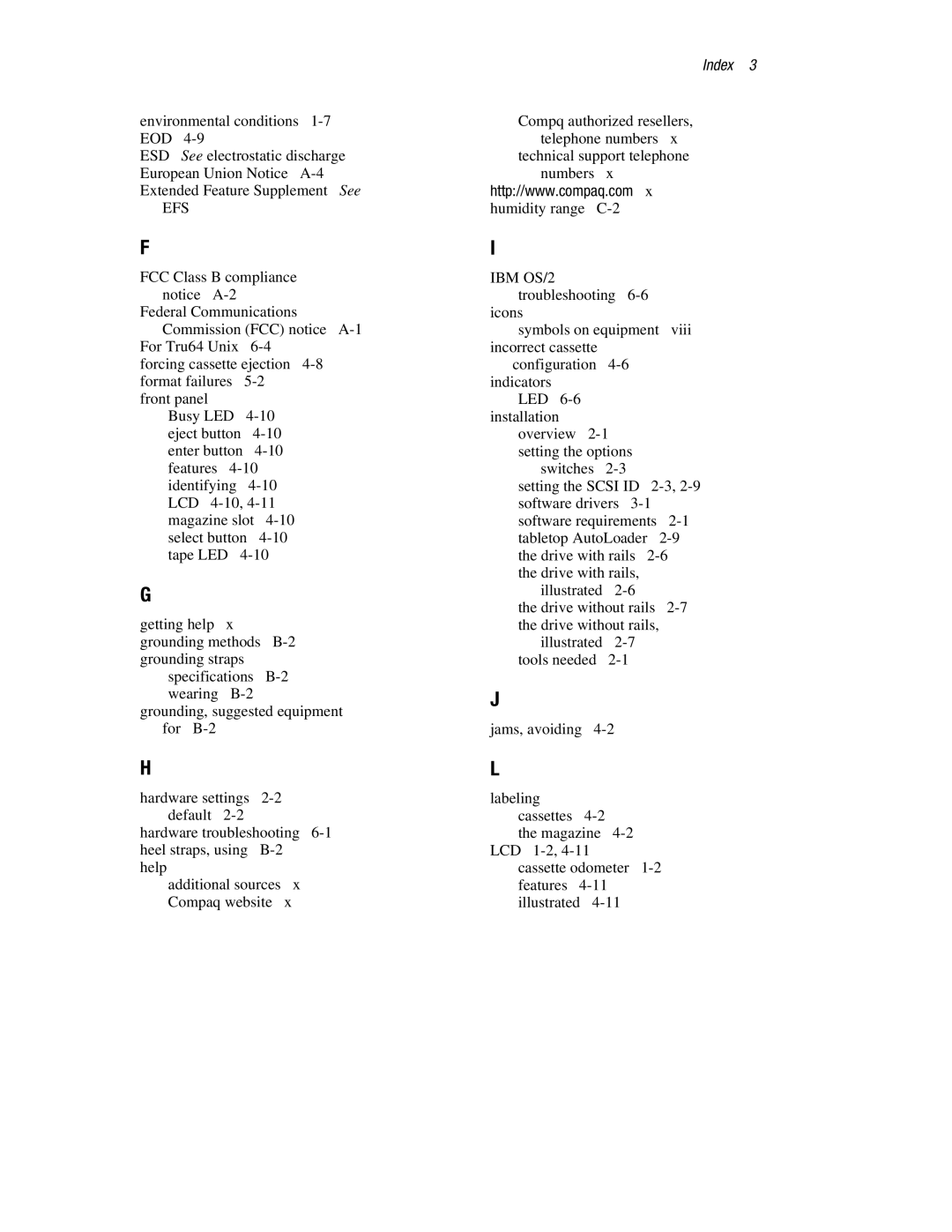 Compaq 326817-003 manual Index 