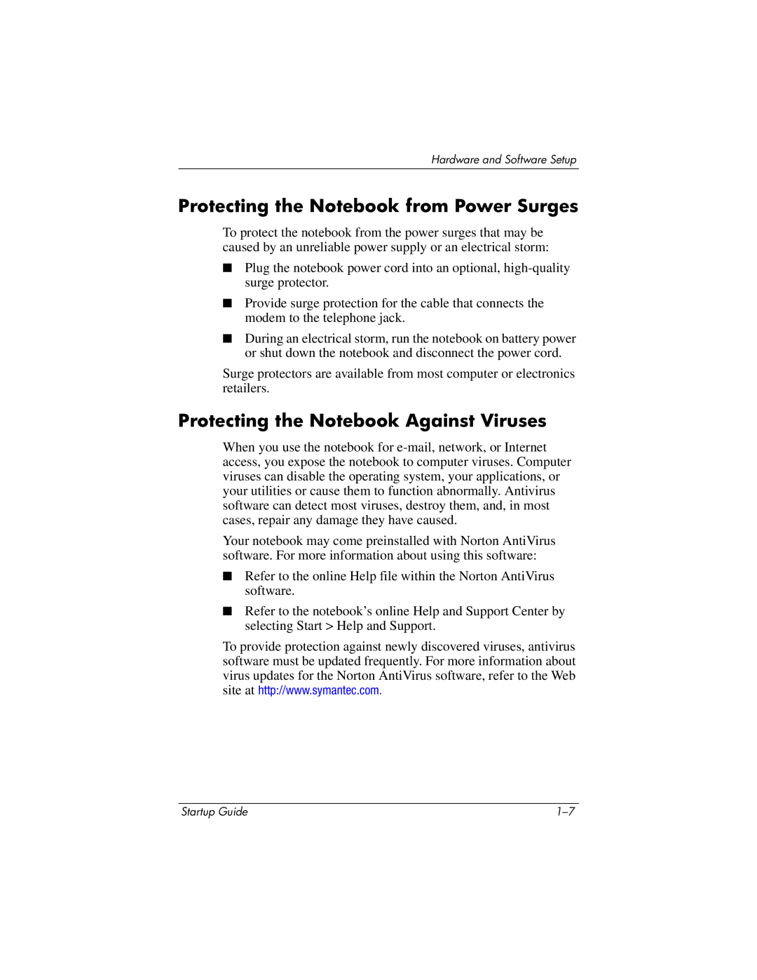 Compaq 335401-001 manual Protecting the Notebook from Power Surges, Protecting the Notebook Against Viruses 