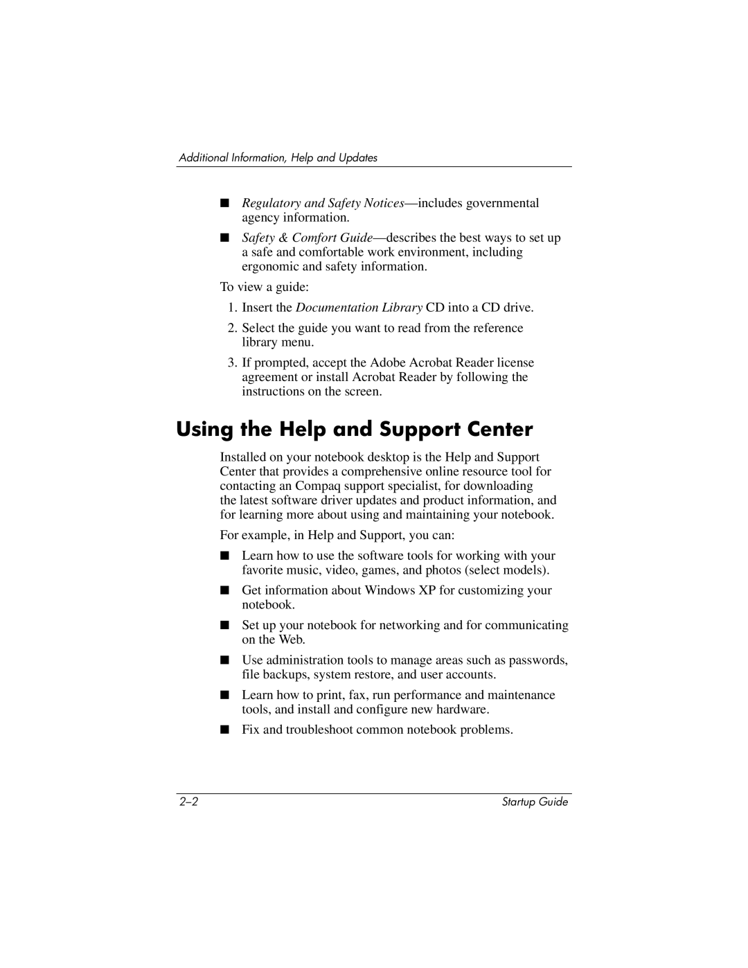 Compaq 335401-001 manual Using the Help and Support Center 