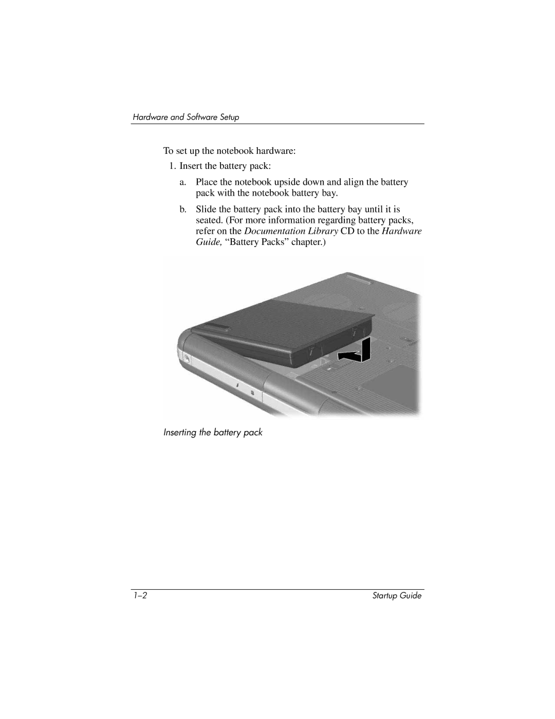 Compaq 335401-001 manual Inserting the battery pack 