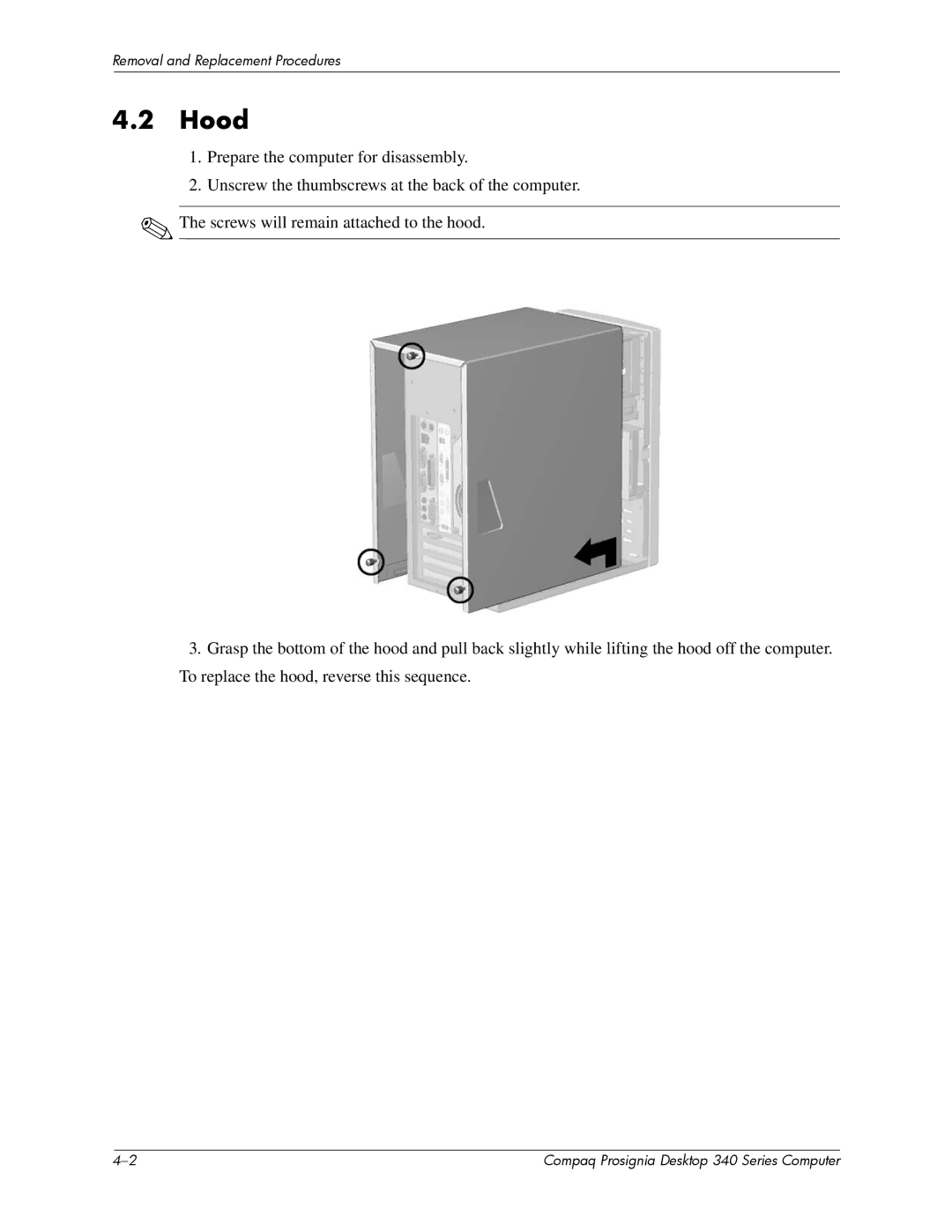 Compaq 340 Series manual Hood 