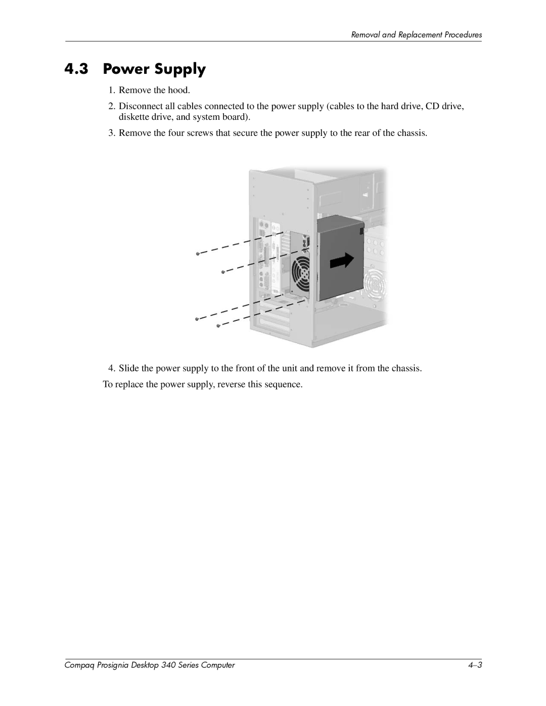 Compaq 340 Series manual Power Supply 