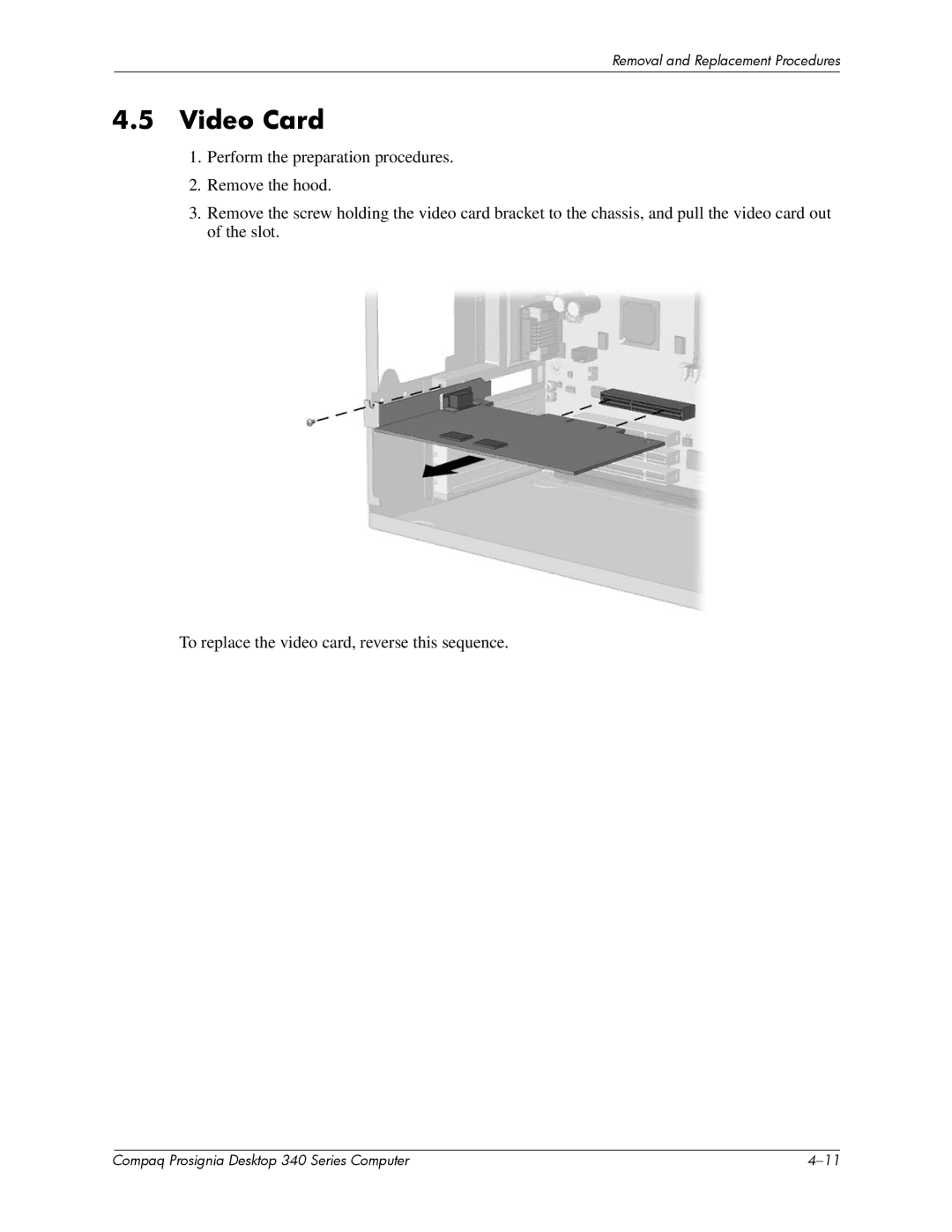 Compaq 340 Series manual Video Card 