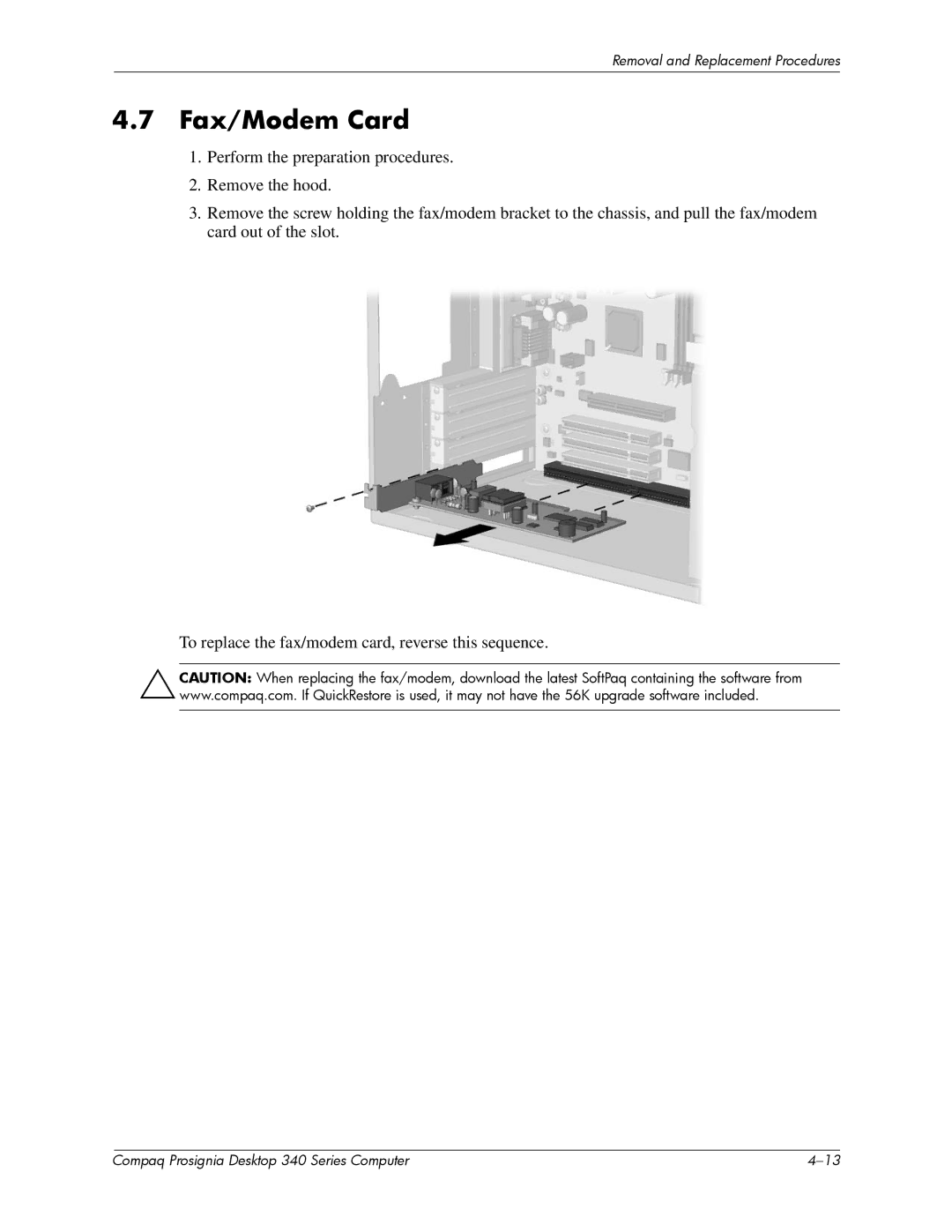 Compaq 340 Series manual Fax/Modem Card 