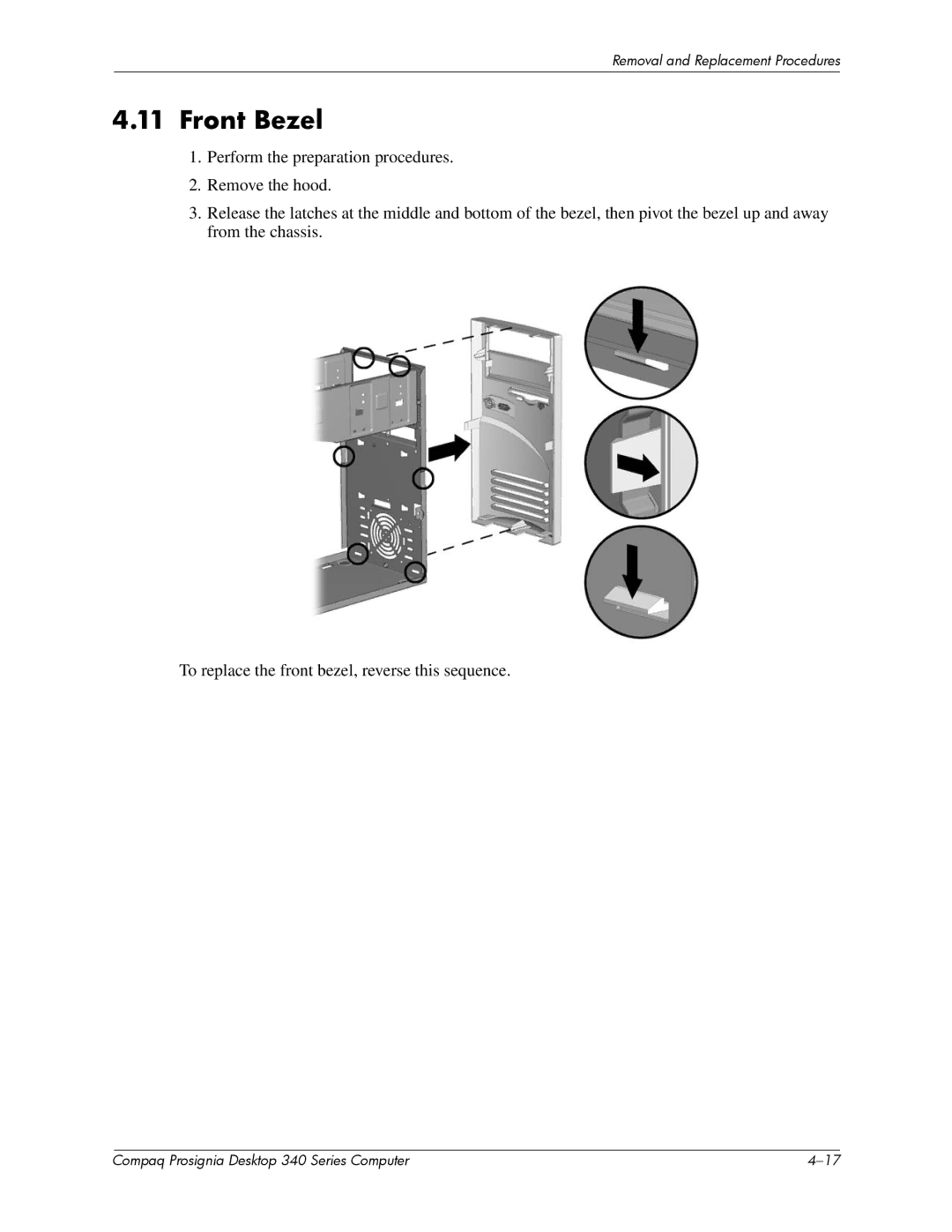 Compaq 340 Series manual Front Bezel 
