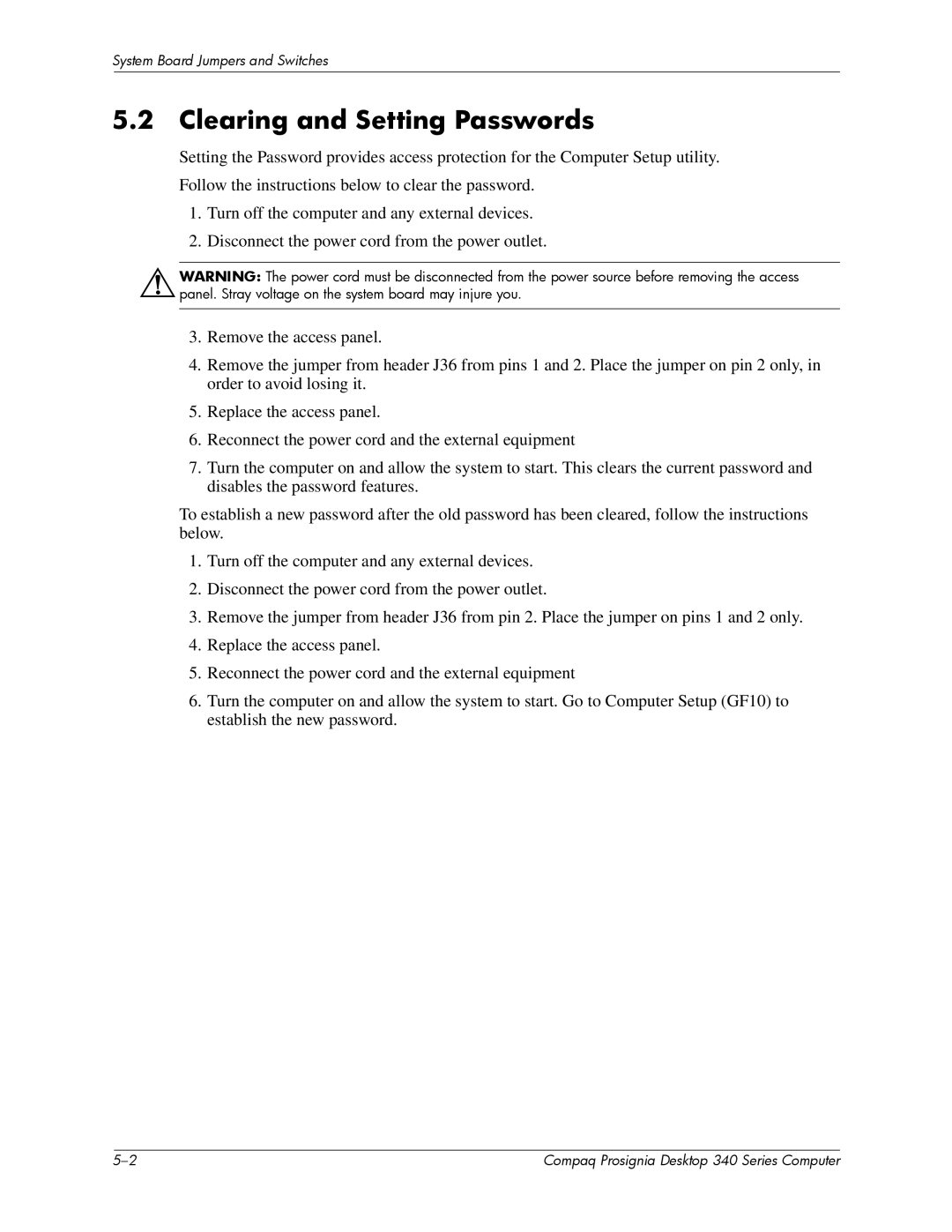 Compaq 340 Series manual Clearing and Setting Passwords 