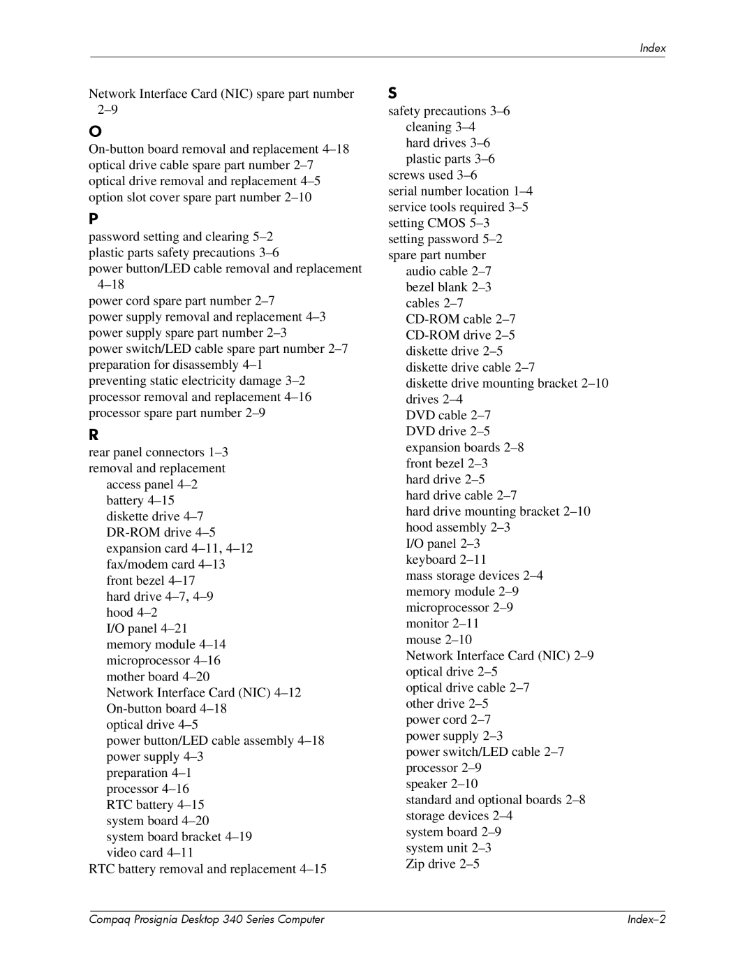 Compaq 340 Series manual Index 