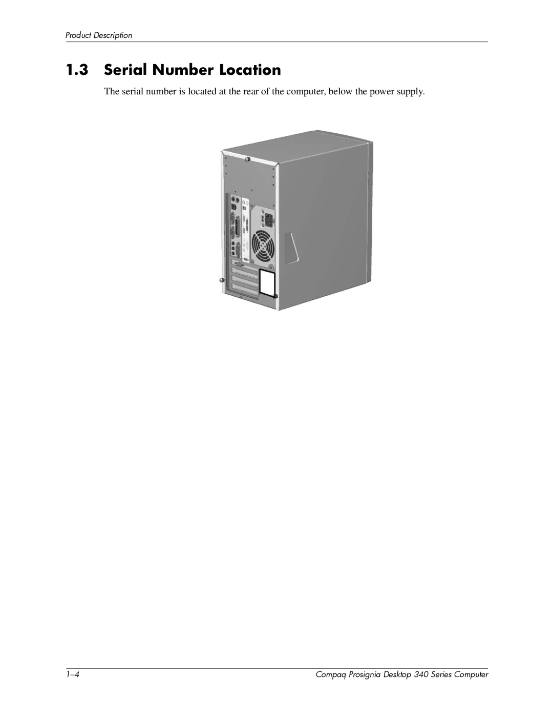 Compaq 340 Series manual Serial Number Location 