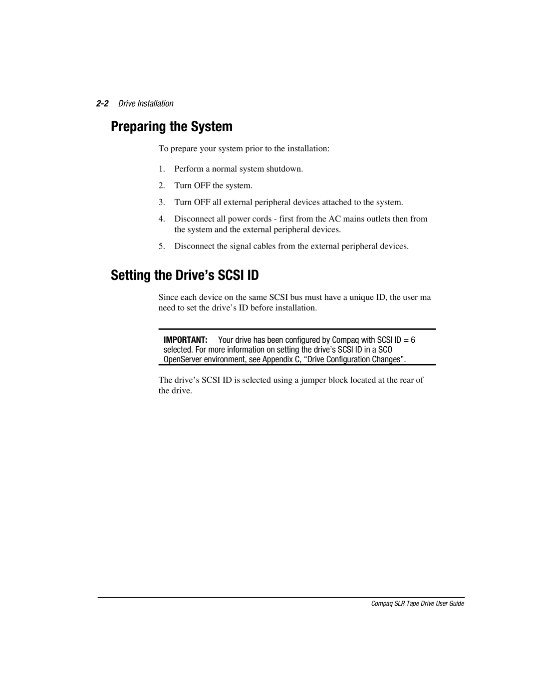 Compaq 340622-002 manual Preparing the System, Setting the Drive’s Scsi ID, 2Drive Installation 