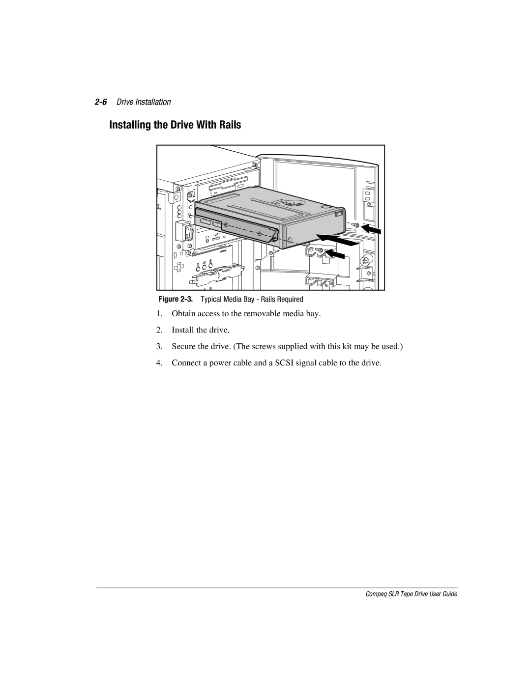 Compaq 340622-002 manual Installing the Drive With Rails, 6Drive Installation 