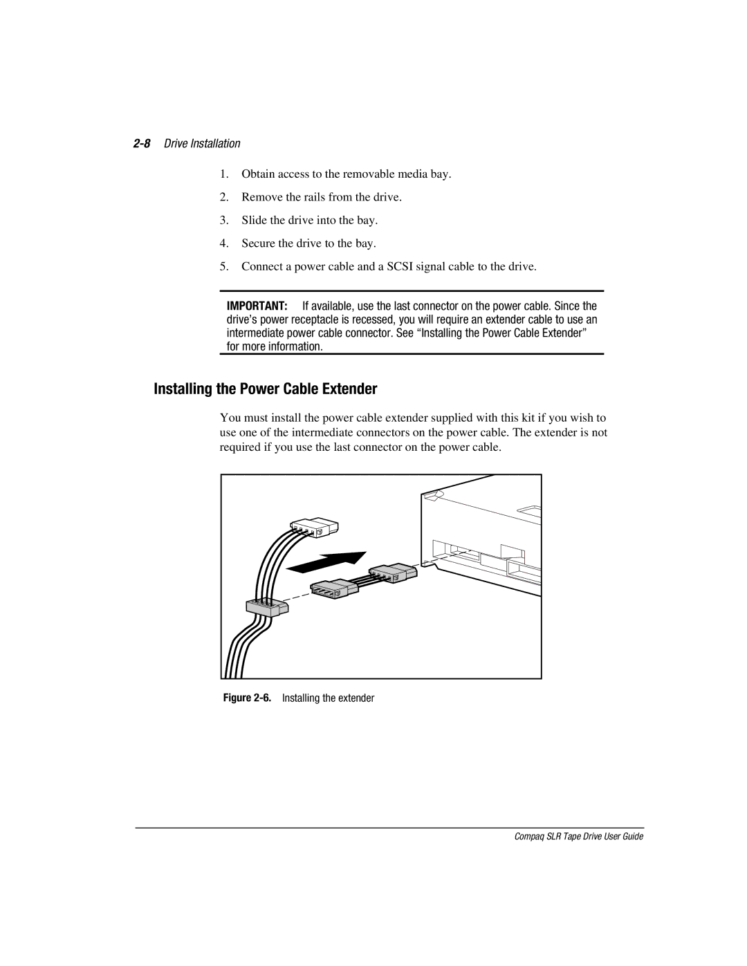 Compaq 340622-002 manual Installing the Power Cable Extender, 8Drive Installation 