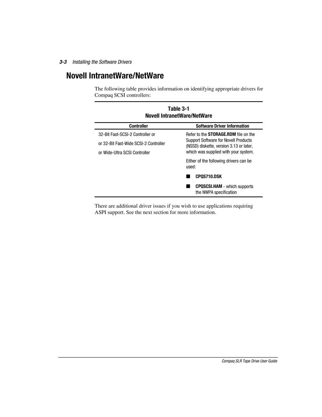 Compaq 340622-002 manual Novell IntranetWare/NetWare, 3Installing the Software Drivers 