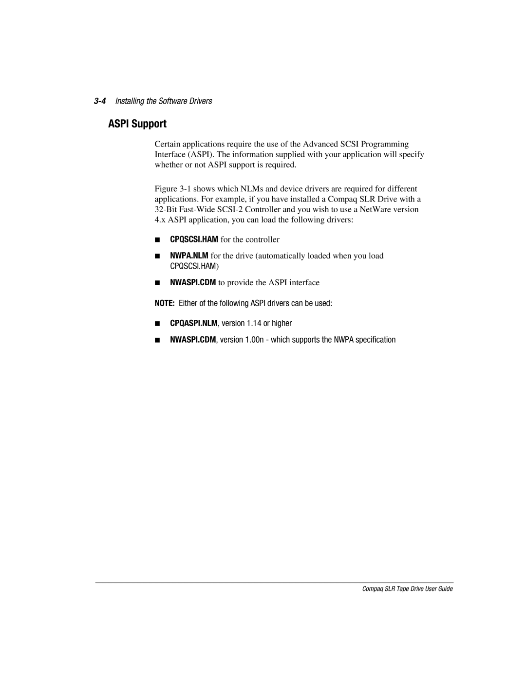 Compaq 340622-002 manual Aspi Support, 4Installing the Software Drivers 