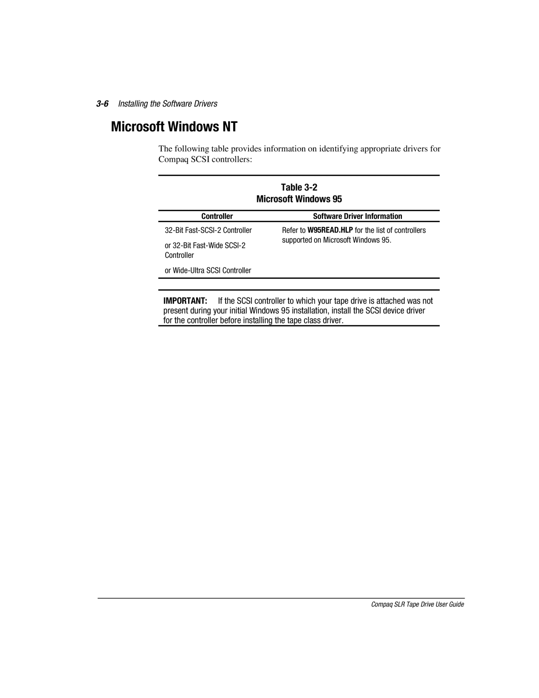 Compaq 340622-002 manual Microsoft Windows NT, 6Installing the Software Drivers 