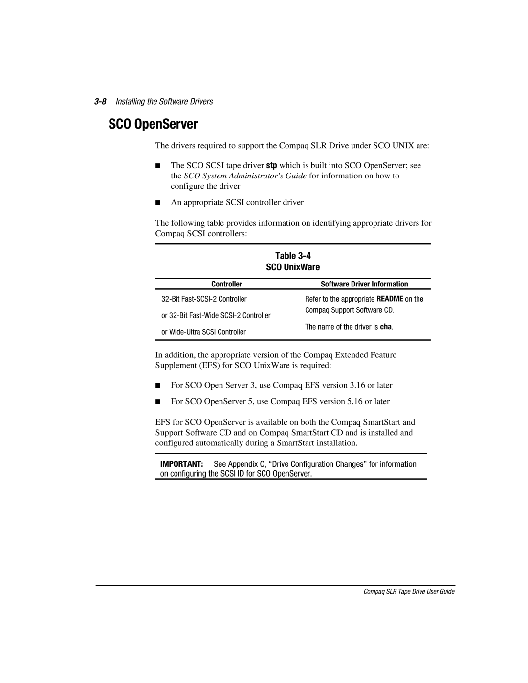 Compaq 340622-002 manual SCO OpenServer, 8Installing the Software Drivers 