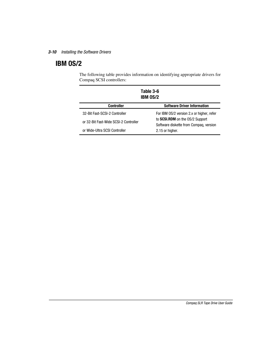 Compaq 340622-002 manual IBM OS/2, 10Installing the Software Drivers 