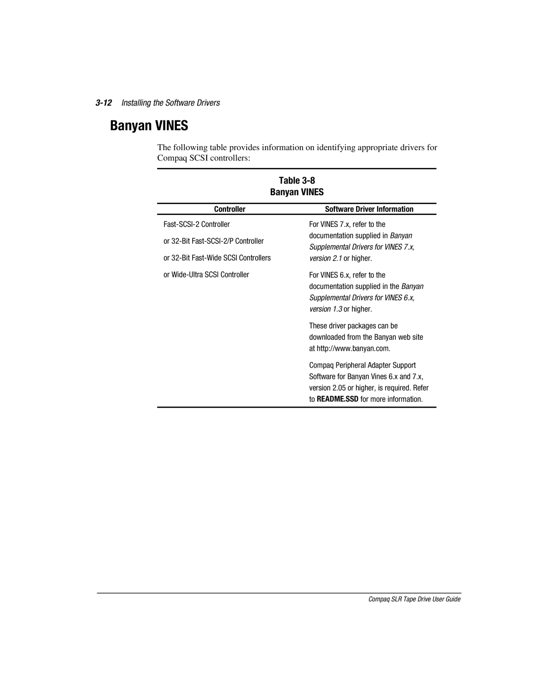 Compaq 340622-002 manual Banyan Vines, 12Installing the Software Drivers 