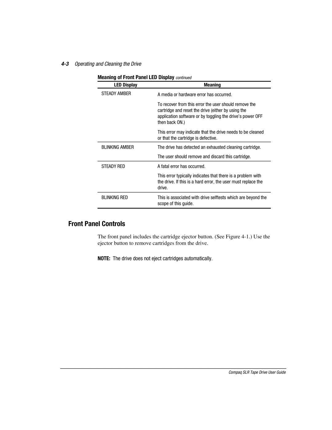 Compaq 340622-002 manual Front Panel Controls, 3Operating and Cleaning the Drive 