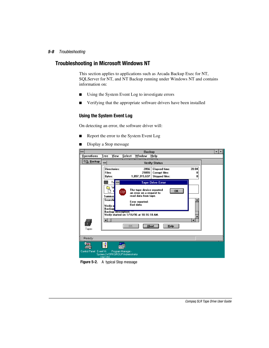 Compaq 340622-002 manual Troubleshooting in Microsoft Windows NT, Using the System Event Log, 8Troubleshooting 