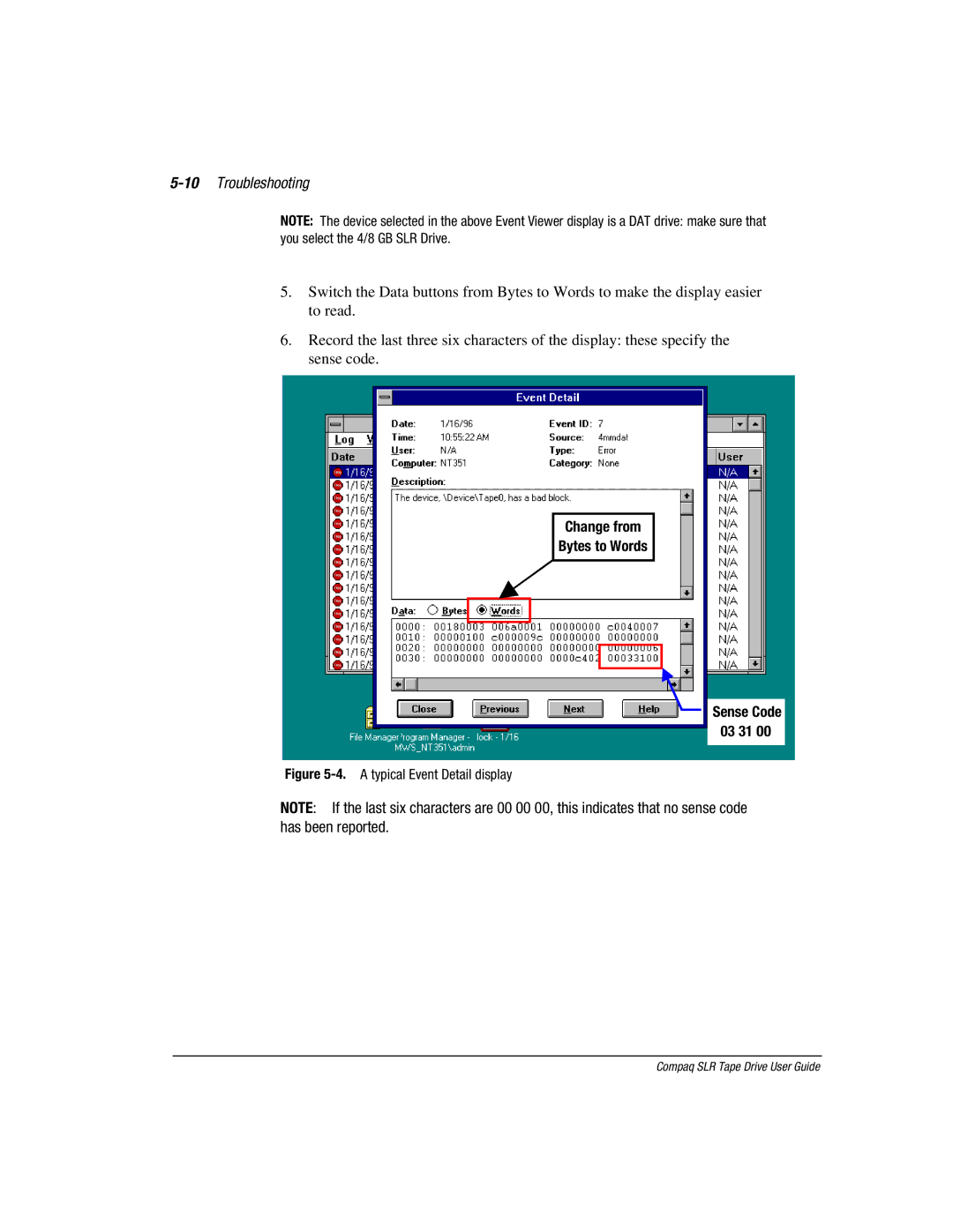 Compaq 340622-002 manual 10Troubleshooting, Change from Bytes to Words 