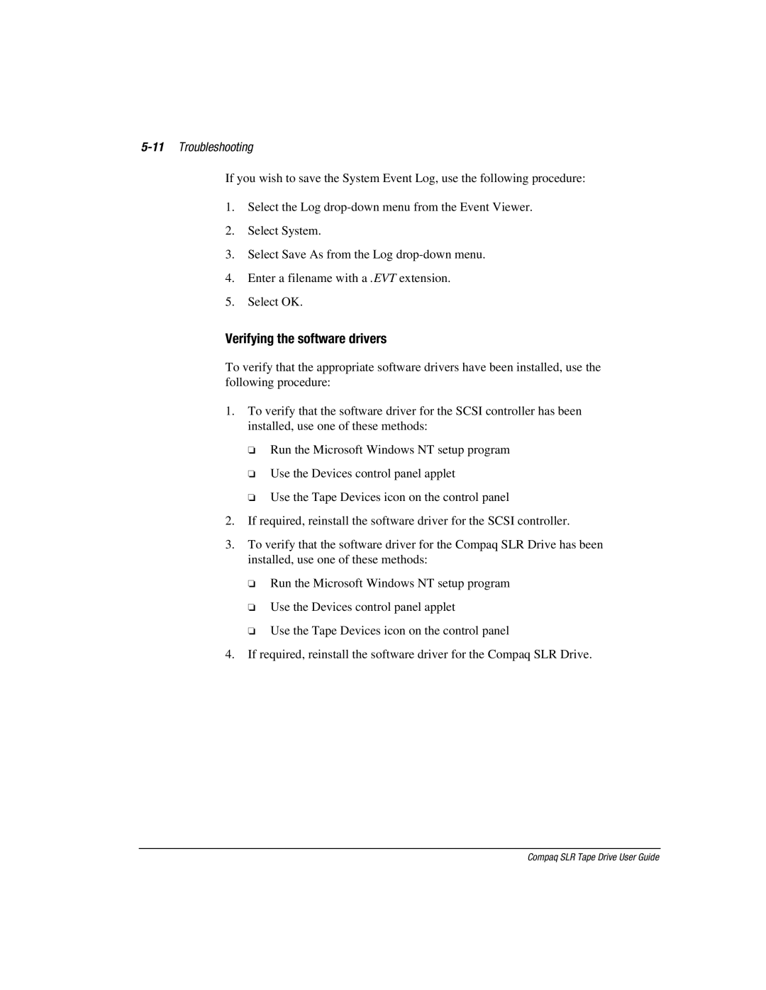 Compaq 340622-002 manual Verifying the software drivers, 11Troubleshooting 