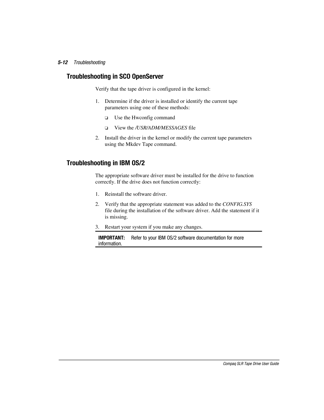 Compaq 340622-002 manual Troubleshooting in SCO OpenServer, Troubleshooting in IBM OS/2, 12Troubleshooting 