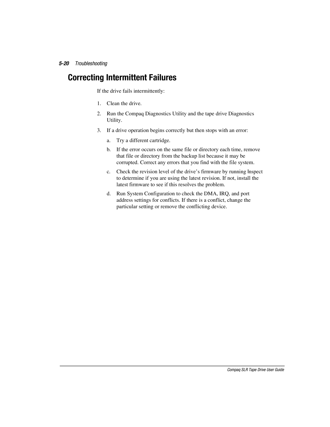 Compaq 340622-002 manual Correcting Intermittent Failures, 20Troubleshooting 