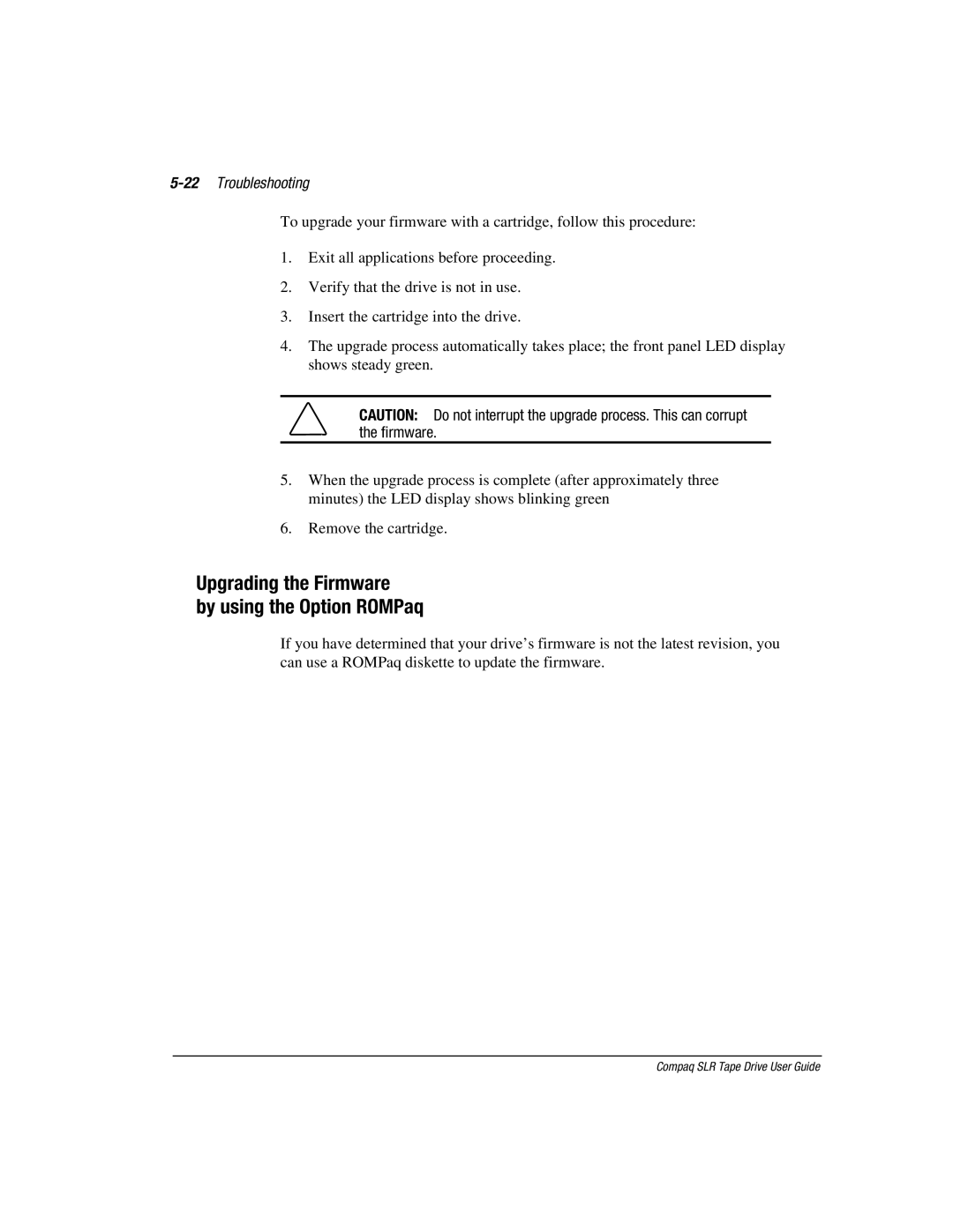 Compaq 340622-002 manual Upgrading the Firmware By using the Option ROMPaq, 22Troubleshooting 