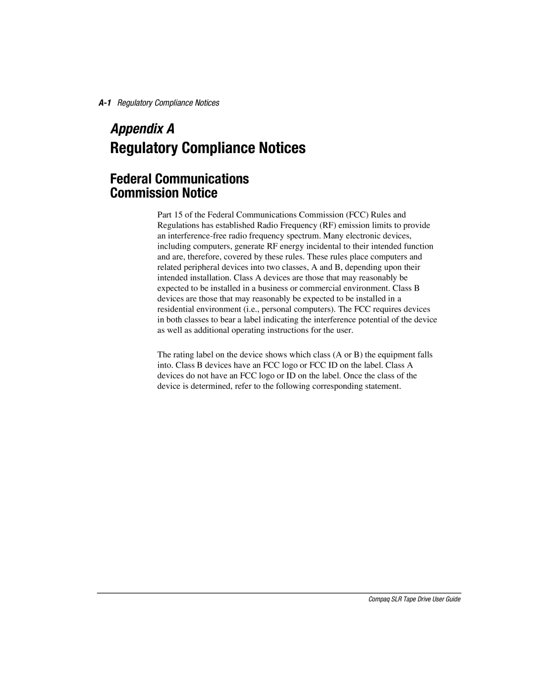 Compaq 340622-002 manual Federal Communications Commission Notice, 1Regulatory Compliance Notices 