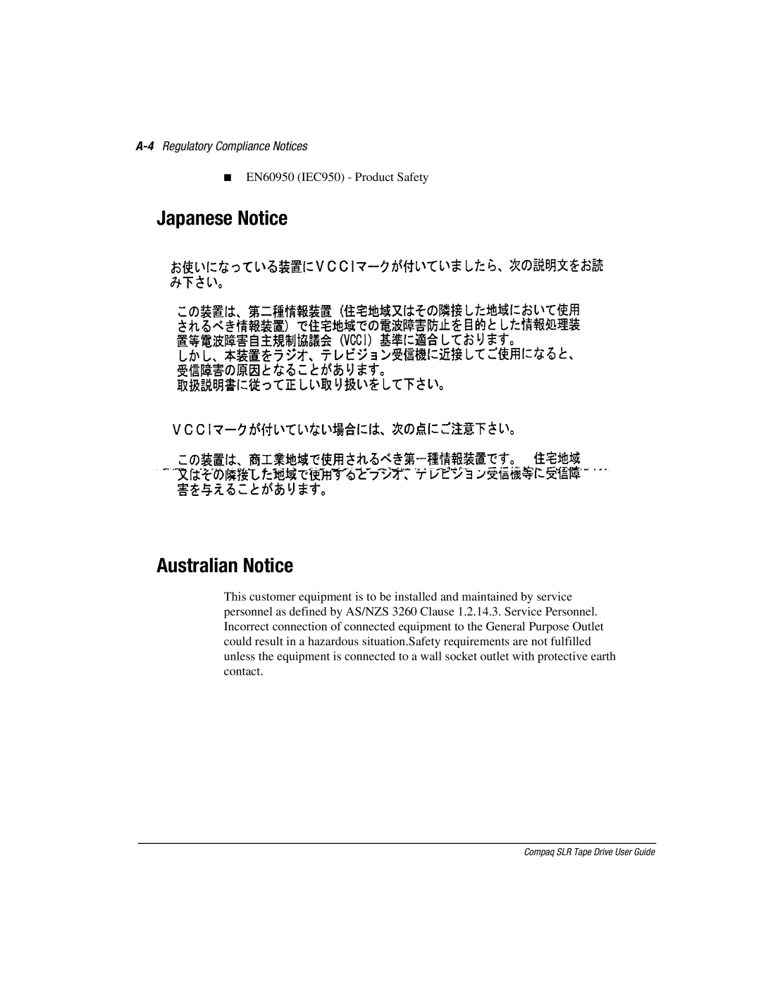 Compaq 340622-002 manual Japanese Notice Australian Notice, 4Regulatory Compliance Notices 