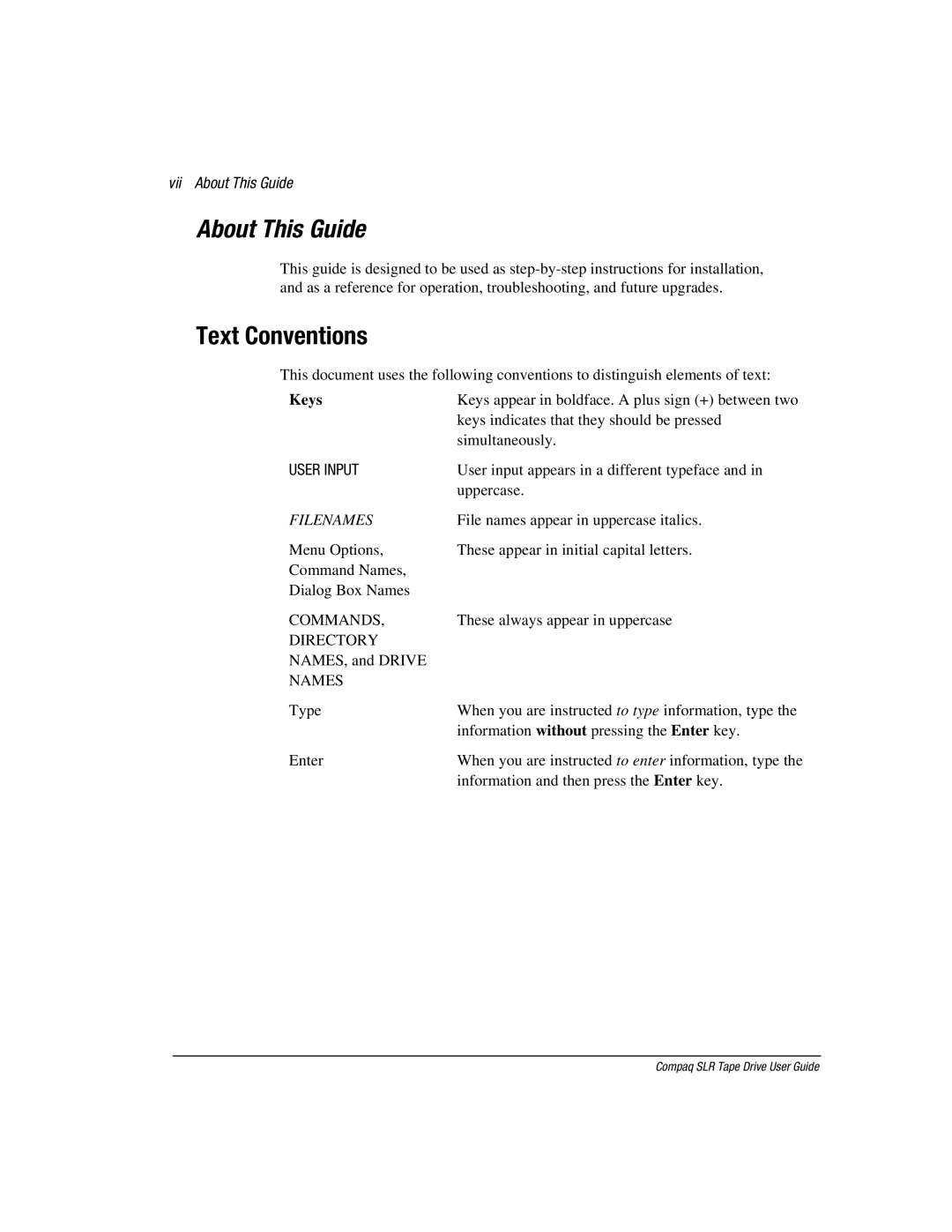 Compaq 340622-002 manual Text Conventions, Vii About This Guide 