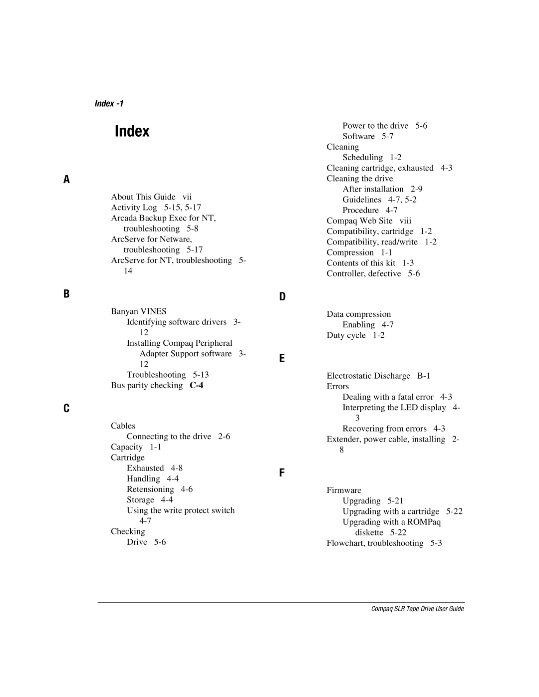 Compaq 340622-002 manual Index 