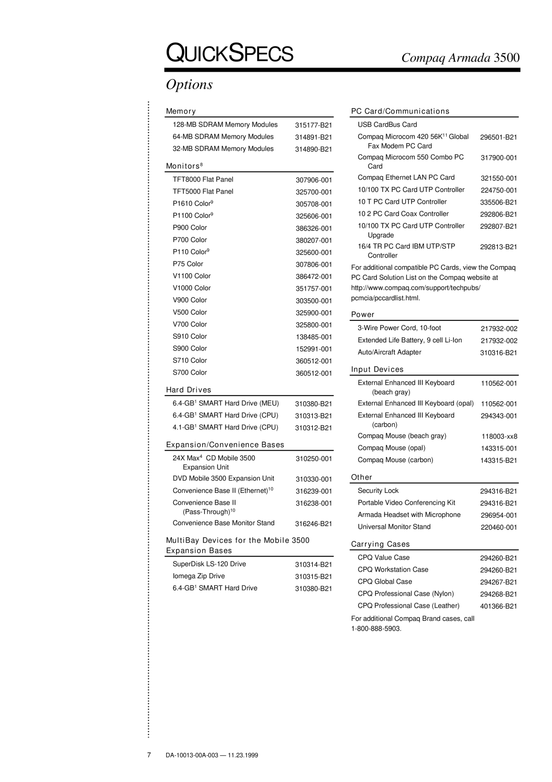 Compaq 3500 warranty Options 