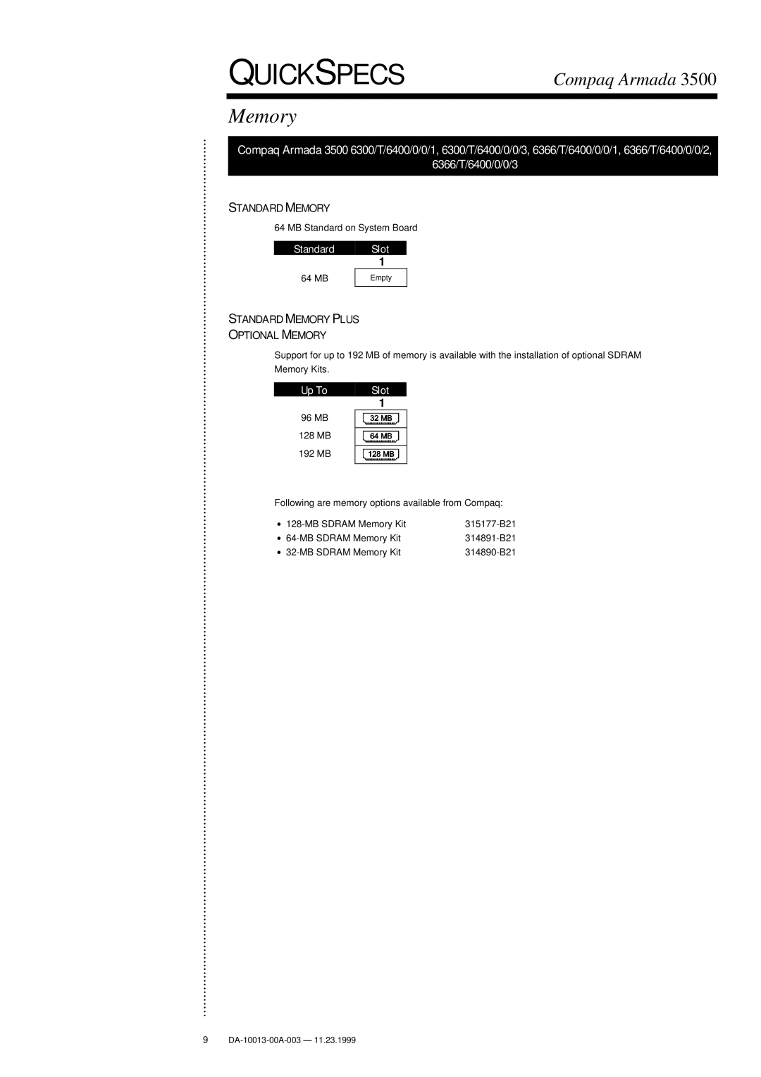 Compaq 3500 warranty Standard Slot 