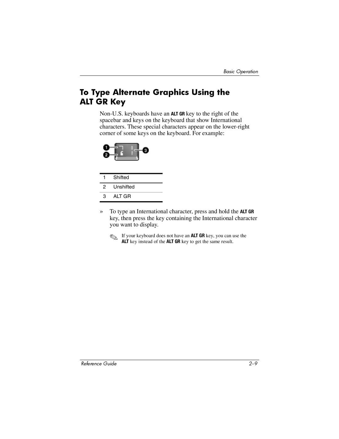 Compaq 370698-001 manual To Type Alternate Graphics Using the ALT GR Key 