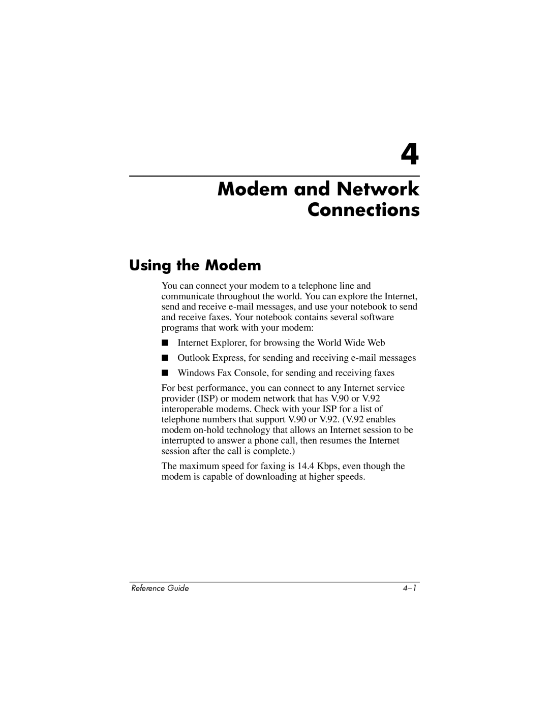 Compaq 370698-001 manual Modem and Network Connections, Using the Modem 