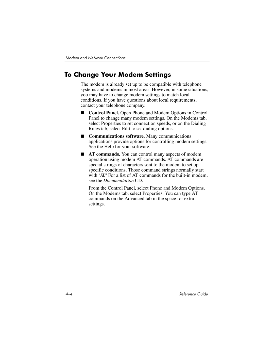 Compaq 370698-001 manual To Change Your Modem Settings 