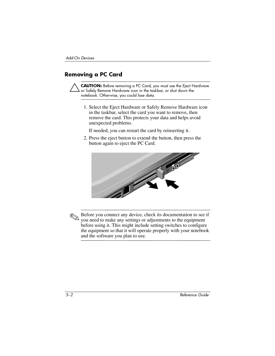 Compaq 370698-001 manual Removing a PC Card 