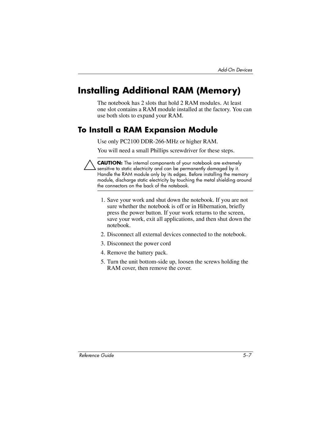 Compaq 370698-001 manual Installing Additional RAM Memory, To Install a RAM Expansion Module 